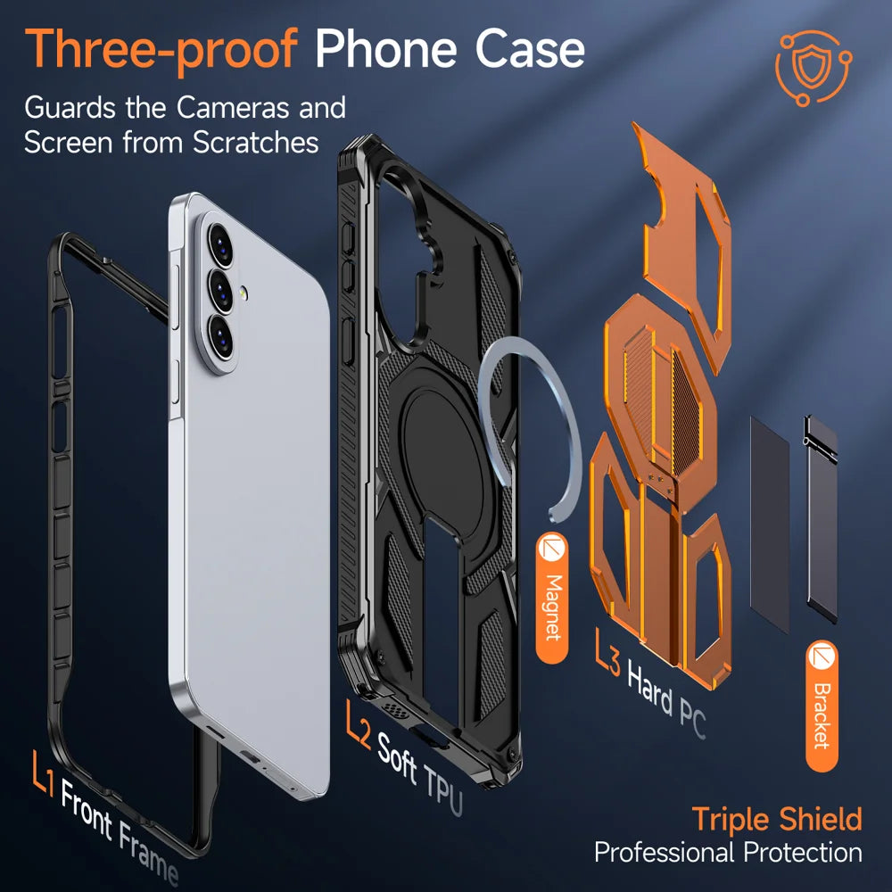 For Samsung Galaxy A27 5G / Galaxy A36 5G / Galaxy A56 5G / Galaxy A37 5G Magnetic Case TPU + PC Kickstand Phone Cover Drop Protection - Orange - 4