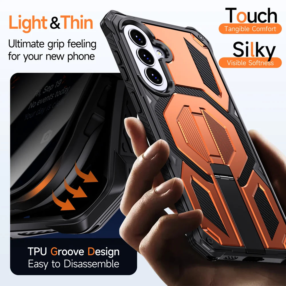 For Samsung Galaxy A27 5G / Galaxy A36 5G / Galaxy A56 5G / Galaxy A37 5G Magnetic Case TPU + PC Kickstand Phone Cover Drop Protection - Orange - 6