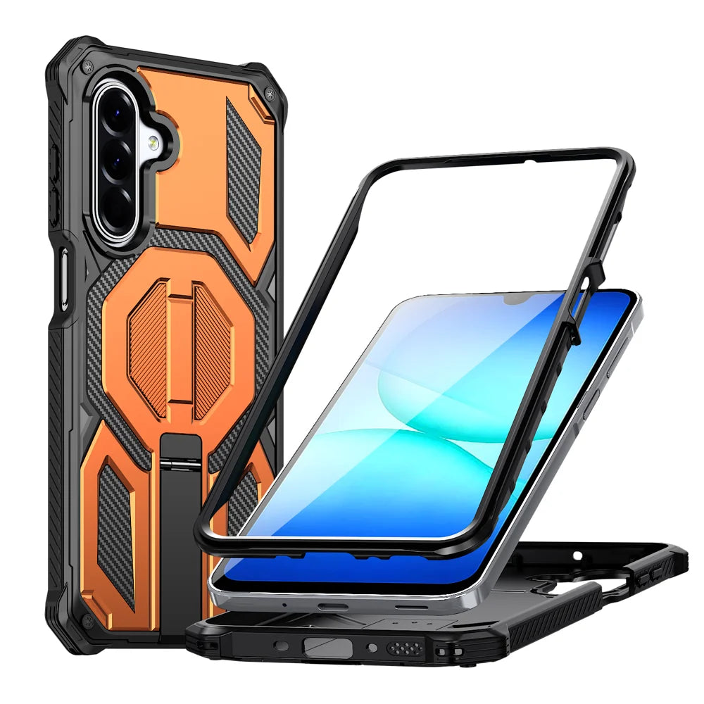 For Samsung Galaxy A17 4G / Galaxy A16 5G / Galaxy A16 4G / Galaxy A26 5G / Galaxy A17 5G Magnetic Case TPU + PC Kickstand Phone Cover Drop Protection - Orange - 1
