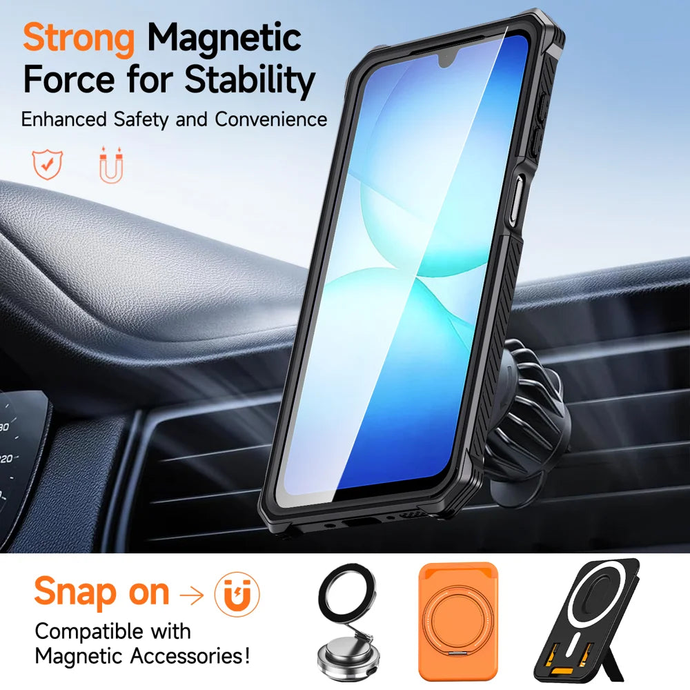 For Samsung Galaxy A17 4G / Galaxy A16 5G / Galaxy A16 4G / Galaxy A26 5G / Galaxy A17 5G Magnetic Case TPU + PC Kickstand Phone Cover Drop Protection - Orange - 2