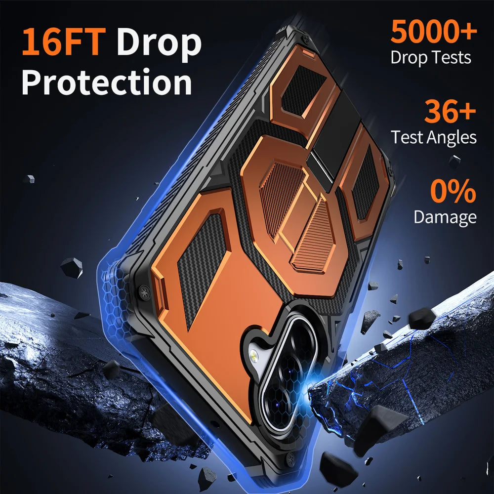 For Samsung Galaxy A17 4G / Galaxy A16 5G / Galaxy A16 4G / Galaxy A26 5G / Galaxy A17 5G Magnetic Case TPU + PC Kickstand Phone Cover Drop Protection - Orange - 3