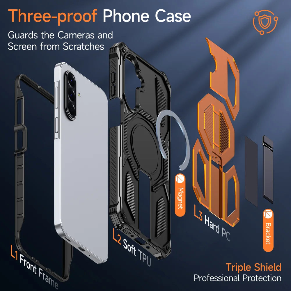 For Samsung Galaxy A17 4G / Galaxy A16 5G / Galaxy A16 4G / Galaxy A26 5G / Galaxy A17 5G Magnetic Case TPU + PC Kickstand Phone Cover Drop Protection - Orange - 4