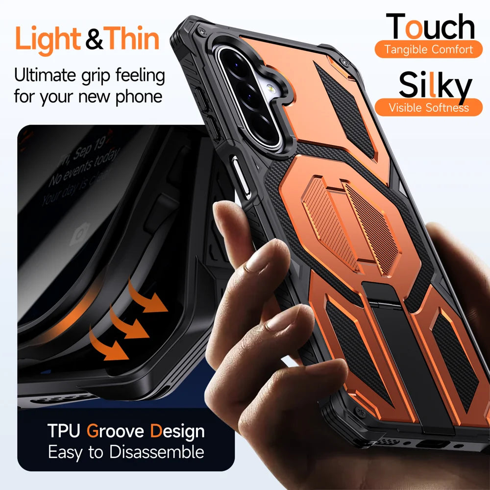 For Samsung Galaxy A17 4G / Galaxy A16 5G / Galaxy A16 4G / Galaxy A26 5G / Galaxy A17 5G Magnetic Case TPU + PC Kickstand Phone Cover Drop Protection - Orange - 6