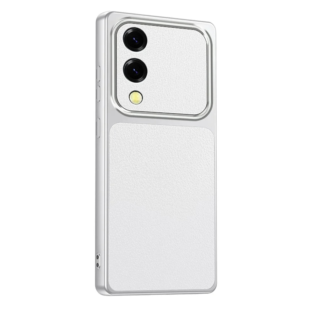 For Samsung Galaxy S25 Edge Case Sheepskin Texture Leather Coated TPU Phone Cover with Precise Camera Cutouts - White - 1
