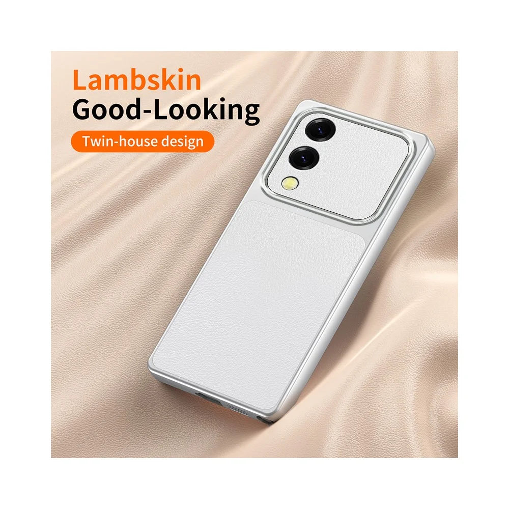 For Samsung Galaxy S25 Edge Case Sheepskin Texture Leather Coated TPU Phone Cover with Precise Camera Cutouts - White - 2