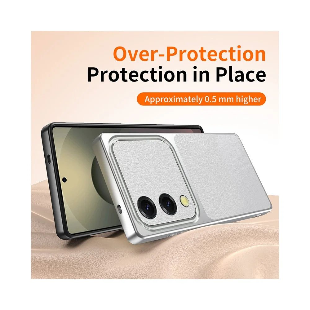 For Samsung Galaxy S25 Edge Case Sheepskin Texture Leather Coated TPU Phone Cover with Precise Camera Cutouts - White - 4