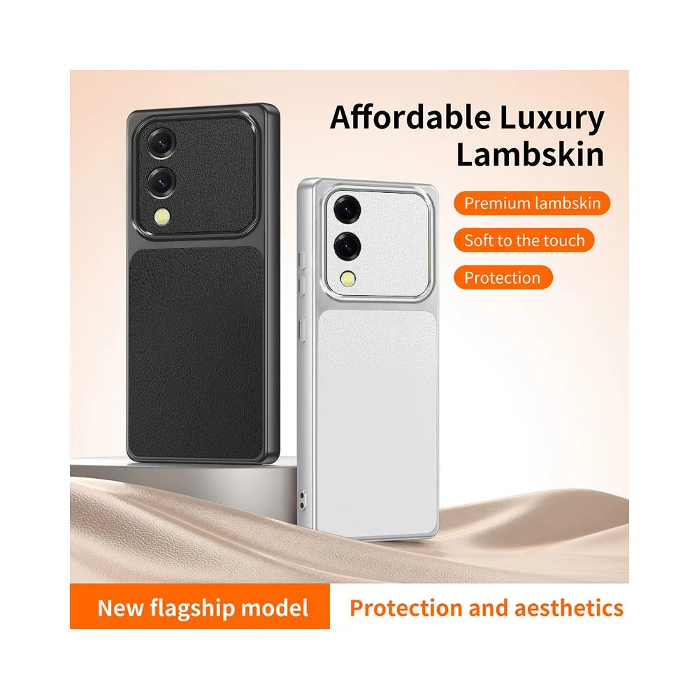 For Samsung Galaxy S25 Edge Case Sheepskin Texture Leather Coated TPU Phone Cover with Precise Camera Cutouts - White - 6