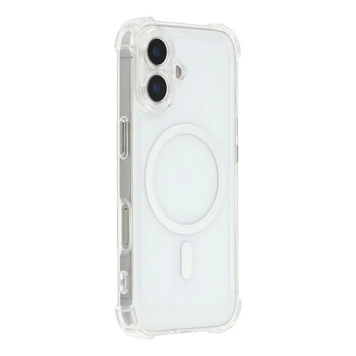 For iPhone 17 Magnetic Case Electroplated Buttons PC TPU Shockproof Clear Cover - Transparent - 1