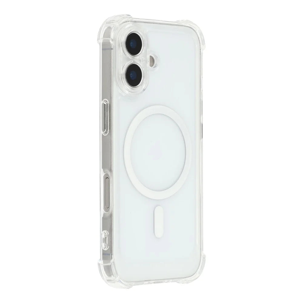 For iPhone 17 Magnetic Case Electroplated Buttons PC TPU Shockproof Clear Cover - Transparent - 1