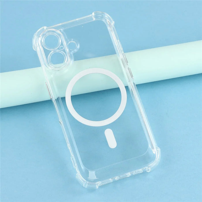 For iPhone 17 Magnetic Case Electroplated Buttons PC TPU Shockproof Clear Cover - Transparent - 4