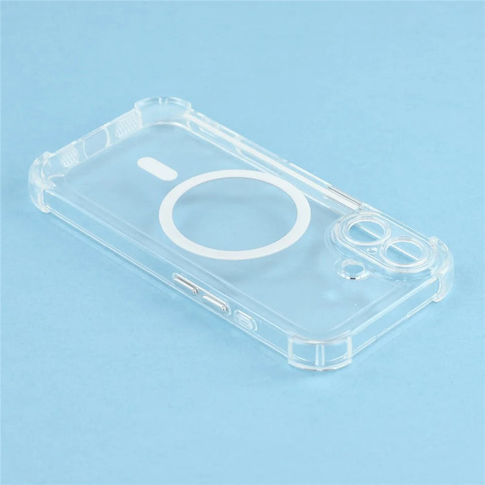 For iPhone 17 Magnetic Case Electroplated Buttons PC TPU Shockproof Clear Cover - Transparent - 6