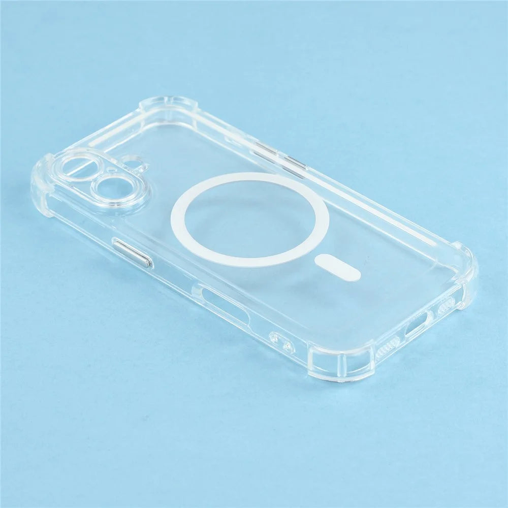 For iPhone 16 Magnetic Case Electroplated Buttons PC TPU Shockproof Clear Cover - Transparent - 5