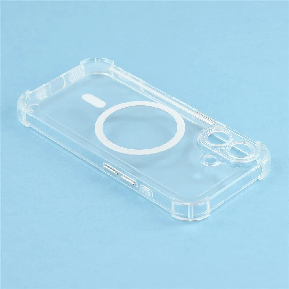 For iPhone 16 Magnetic Case Electroplated Buttons PC TPU Shockproof Clear Cover - Transparent - 6