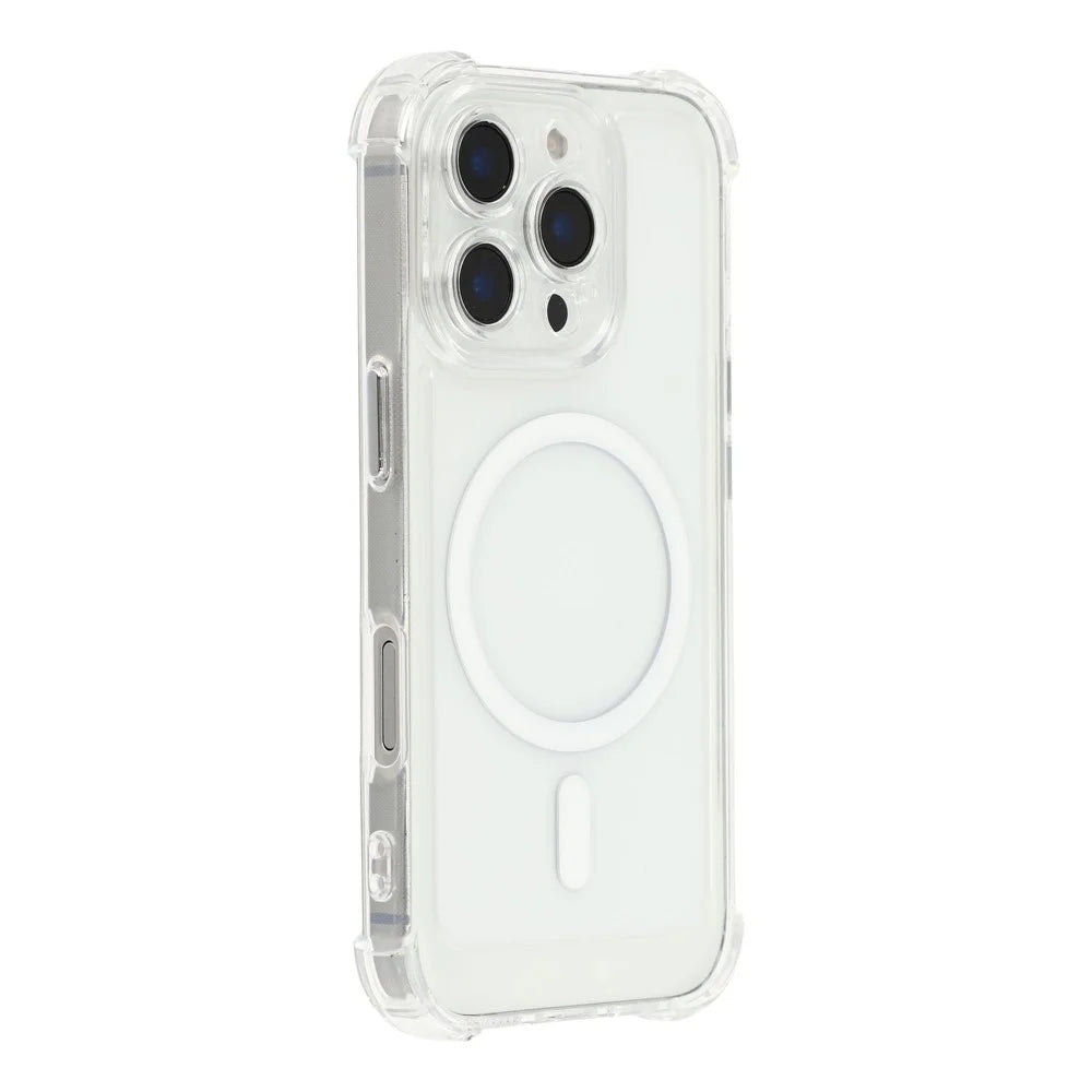 For iPhone 16 Pro Magnetic Case Electroplated Buttons PC TPU Shockproof Clear Cover - Transparent - 1