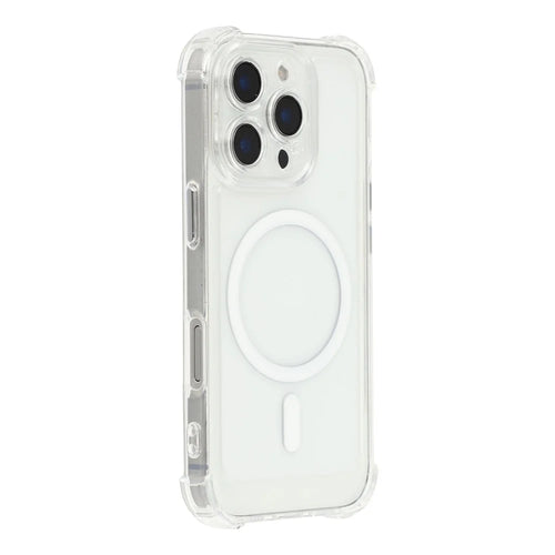 For iPhone 16 Pro Magnetic Case Electroplated Buttons PC TPU Shockproof Clear Cover - Transparent - 1