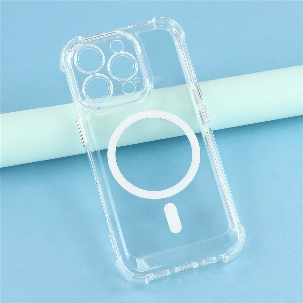 For iPhone 16 Pro Magnetic Case Electroplated Buttons PC TPU Shockproof Clear Cover - Transparent - 4