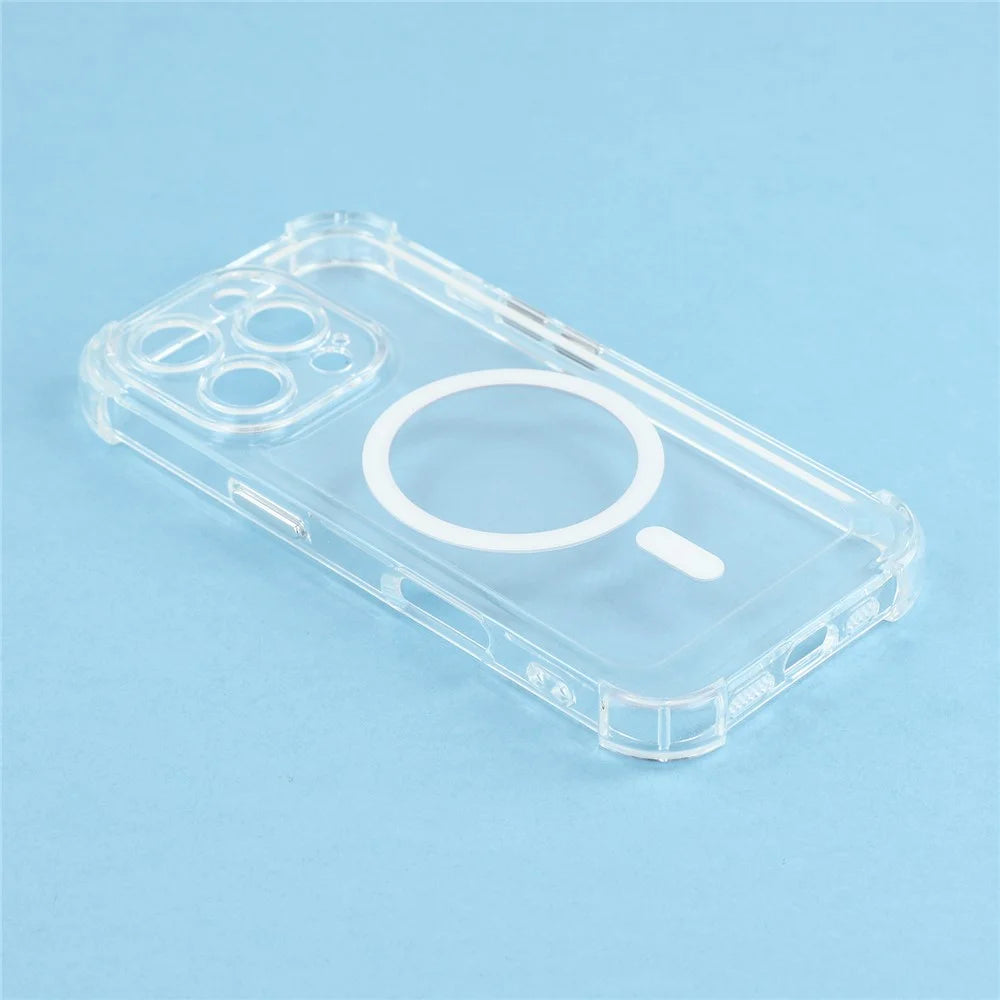 For iPhone 16 Pro Magnetic Case Electroplated Buttons PC TPU Shockproof Clear Cover - Transparent - 5