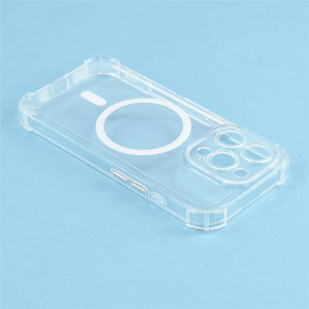 For iPhone 16 Pro Magnetic Case Electroplated Buttons PC TPU Shockproof Clear Cover - Transparent - 6