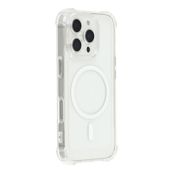 For iPhone 16 Pro Max Magnetic Case Electroplated Buttons PC TPU Shockproof Clear Cover - Transparent - 1