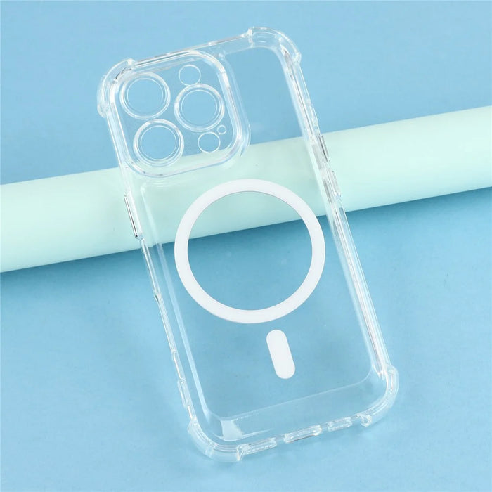 For iPhone 16 Pro Max Magnetic Case Electroplated Buttons PC TPU Shockproof Clear Cover - Transparent - 4