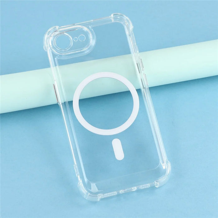 Magnetic Case For iPhone 17e  /  16e Electroplated Buttons PC TPU Shockproof Clear Cover - Transparent - 4