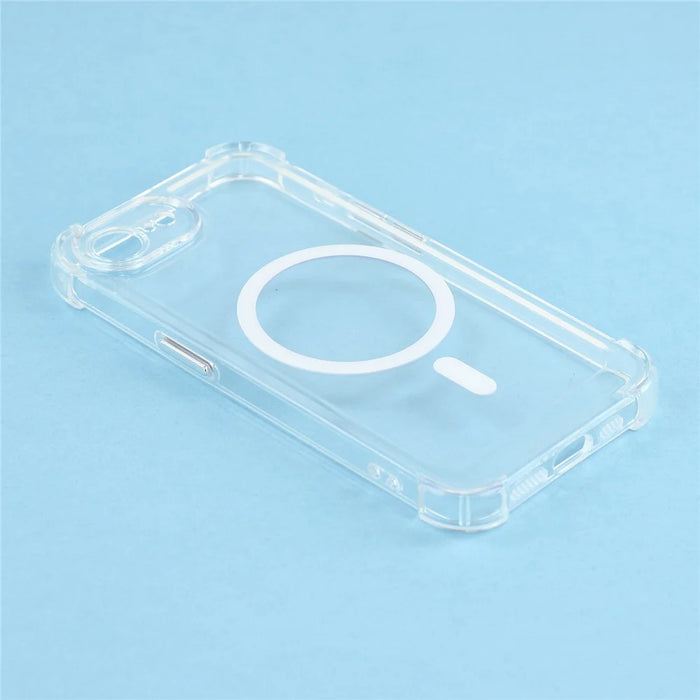 Magnetic Case For iPhone 17e  /  16e Electroplated Buttons PC TPU Shockproof Clear Cover - Transparent - 5