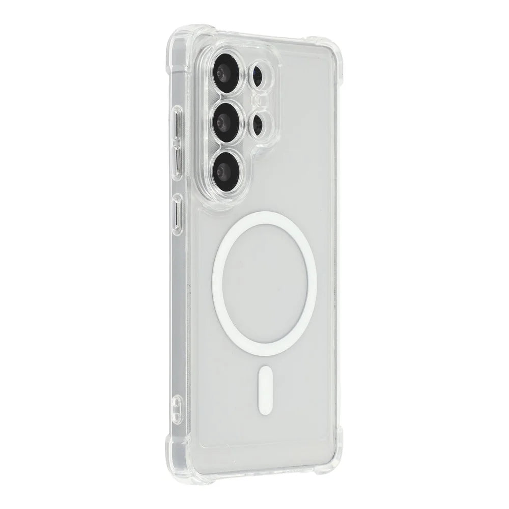 For Samsung Galaxy S25 Ultra Magnetic Case Electroplated Buttons PC TPU Shockproof Clear Cover - Transparent - 1