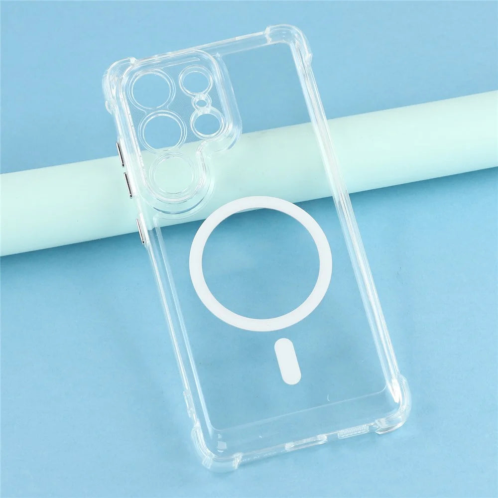 For Samsung Galaxy S25 Ultra Magnetic Case Electroplated Buttons PC TPU Shockproof Clear Cover - Transparent - 4