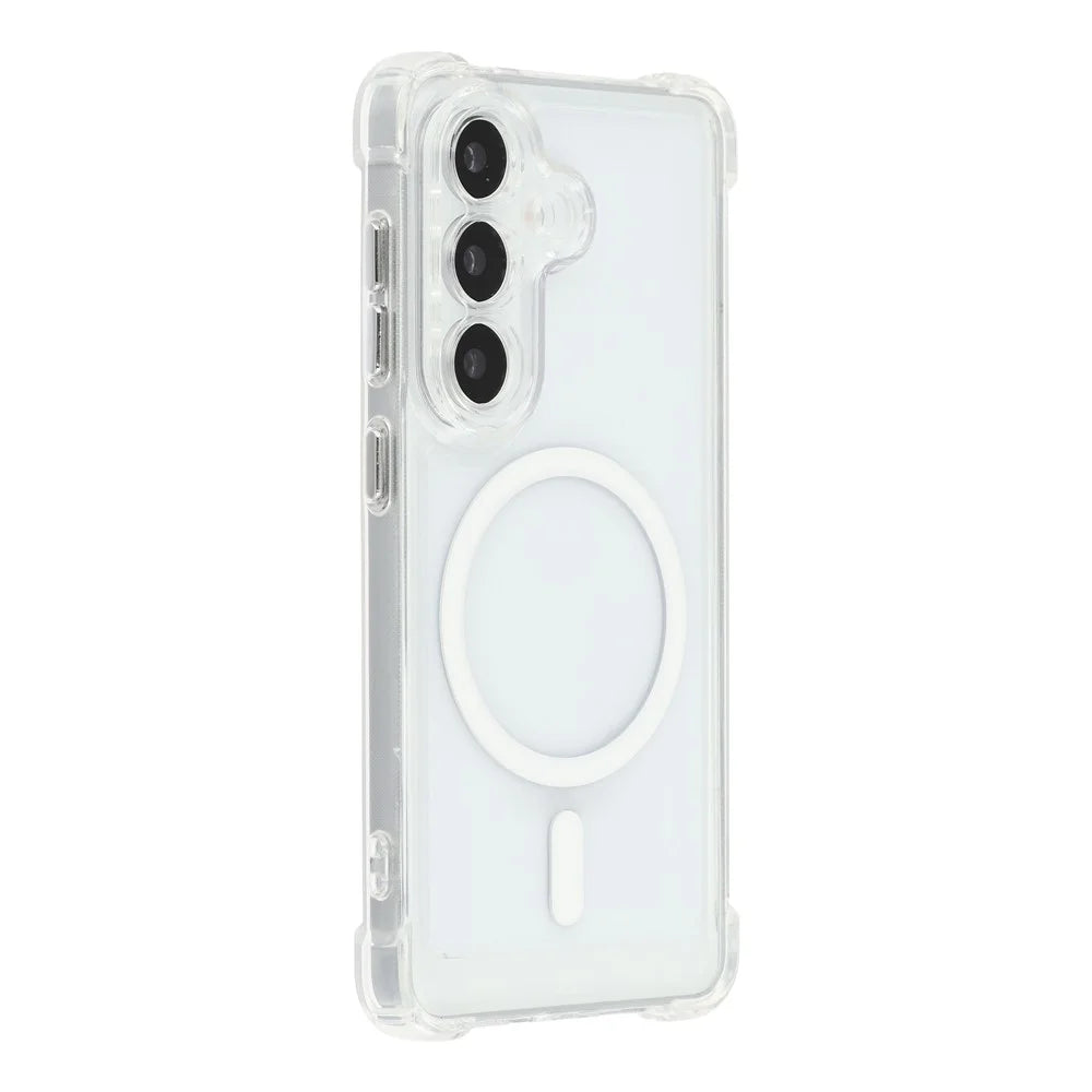 For Samsung Galaxy S26 Magnetic Case Electroplated Buttons PC TPU Shockproof Clear Cover - Transparent - 1