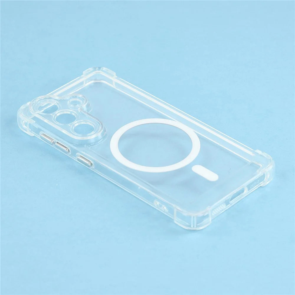 For Samsung Galaxy S26 Magnetic Case Electroplated Buttons PC TPU Shockproof Clear Cover - Transparent - 5