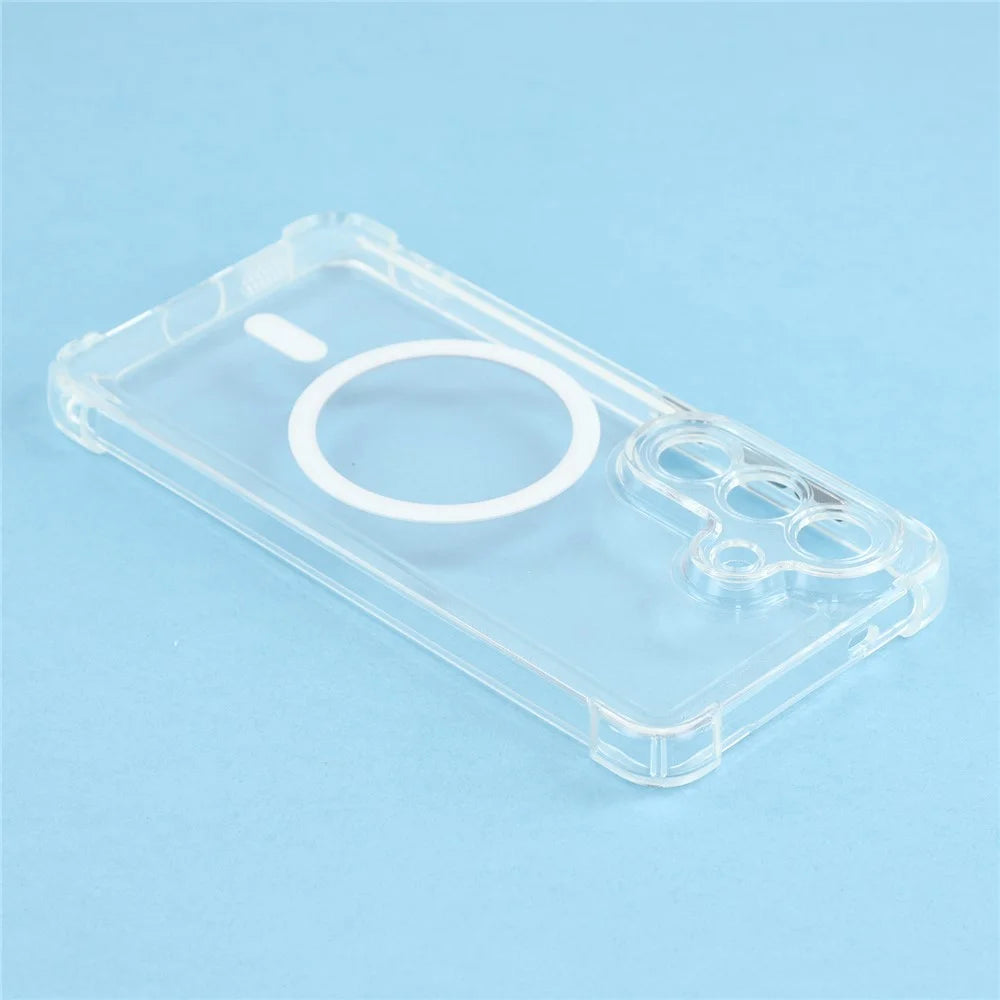 For Samsung Galaxy S26 Magnetic Case Electroplated Buttons PC TPU Shockproof Clear Cover - Transparent - 6