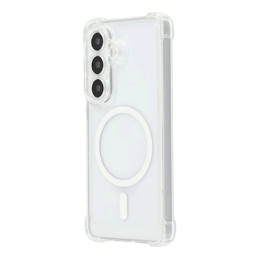 For Samsung Galaxy S25 Magnetic Case Electroplated Buttons PC TPU Shockproof Clear Cover - Transparent - 2