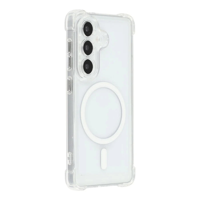 For Samsung Galaxy S25+ Magnetic Case Electroplated Buttons PC TPU Shockproof Clear Cover - Transparent - 1
