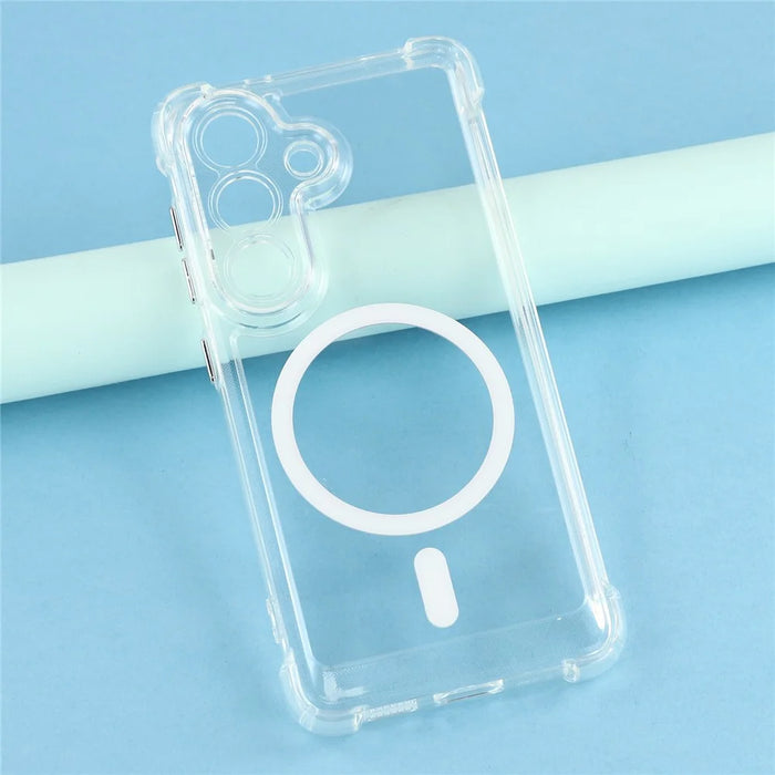 For Samsung Galaxy S25+ Magnetic Case Electroplated Buttons PC TPU Shockproof Clear Cover - Transparent - 4