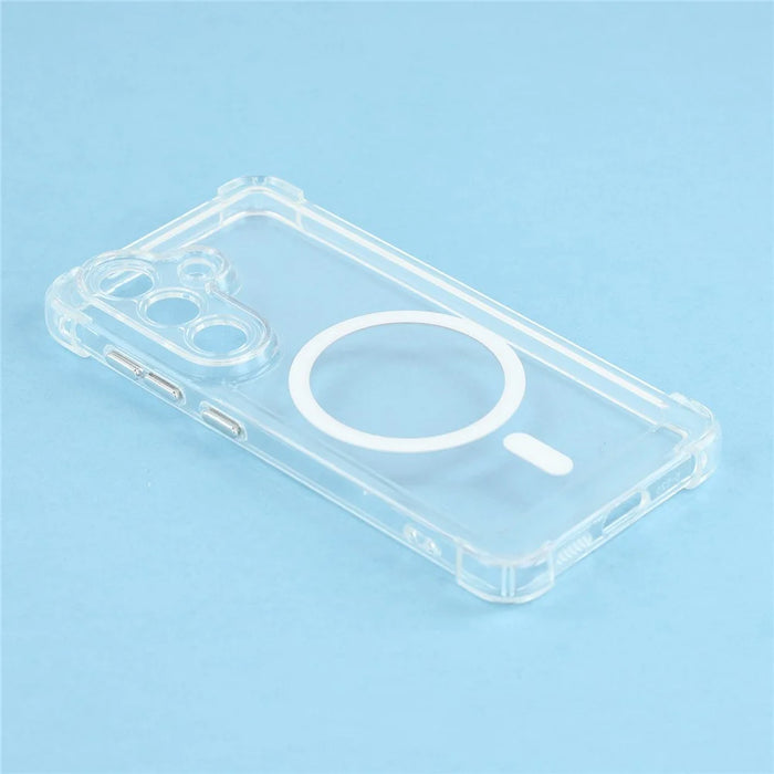 For Samsung Galaxy S25+ Magnetic Case Electroplated Buttons PC TPU Shockproof Clear Cover - Transparent - 5