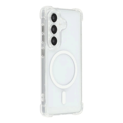 For Samsung Galaxy S25 FE Magnetic Case Electroplated Buttons PC TPU Shockproof Clear Cover - Transparent - 1
