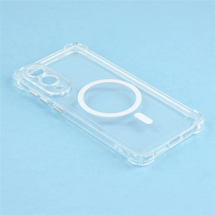 For Samsung Galaxy S25 Edge Magnetic Case Electroplated Buttons PC TPU Shockproof Clear Cover - Transparent - 5