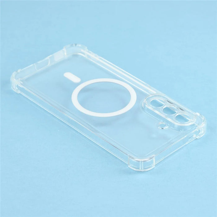 For Samsung Galaxy A37 5G Magnetic Case Electroplated Buttons PC TPU Shockproof Clear Cover - Transparent - 6