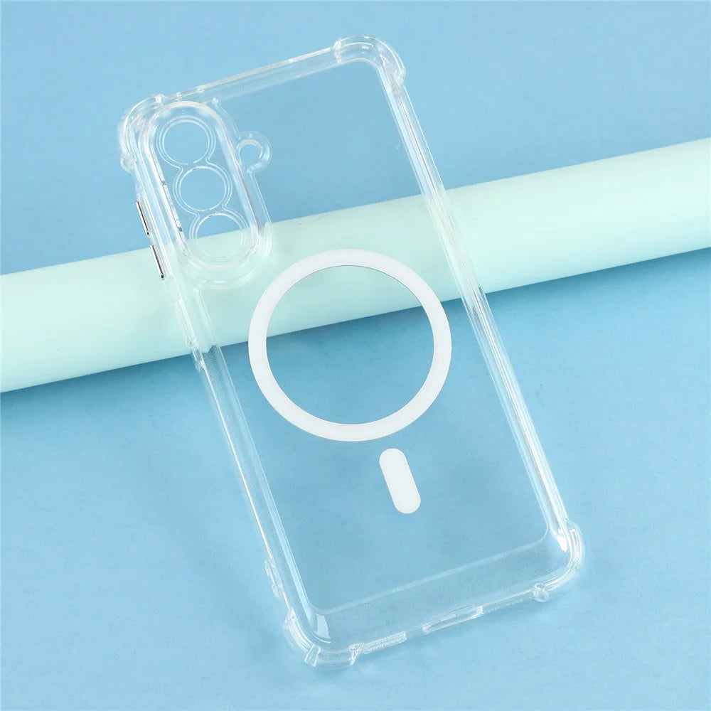 For Samsung Galaxy A36 5G Magnetic Case Electroplated Buttons PC TPU Shockproof Clear Cover - Transparent - 4