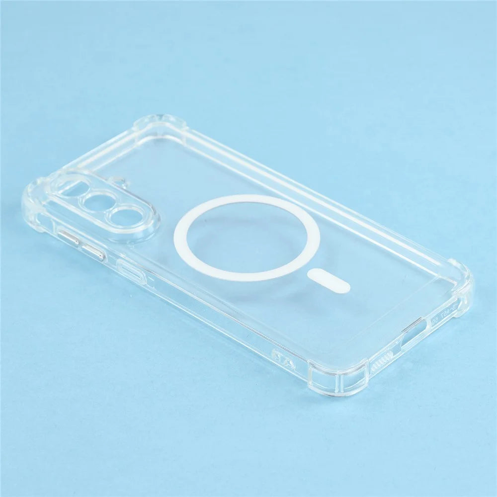 For Samsung Galaxy A36 5G Magnetic Case Electroplated Buttons PC TPU Shockproof Clear Cover - Transparent - 5