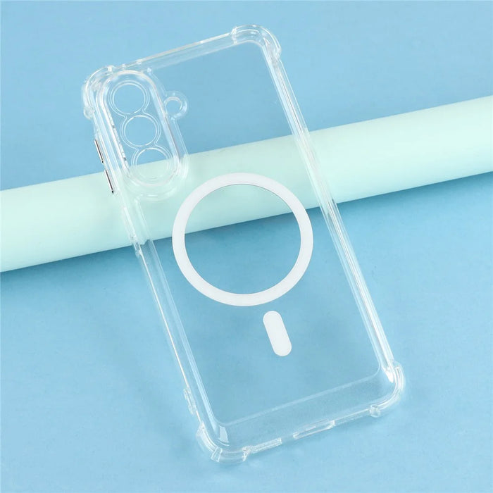 For Samsung Galaxy A26 5G Magnetic Case Electroplated Buttons PC TPU Shockproof Clear Cover - Transparent - 4