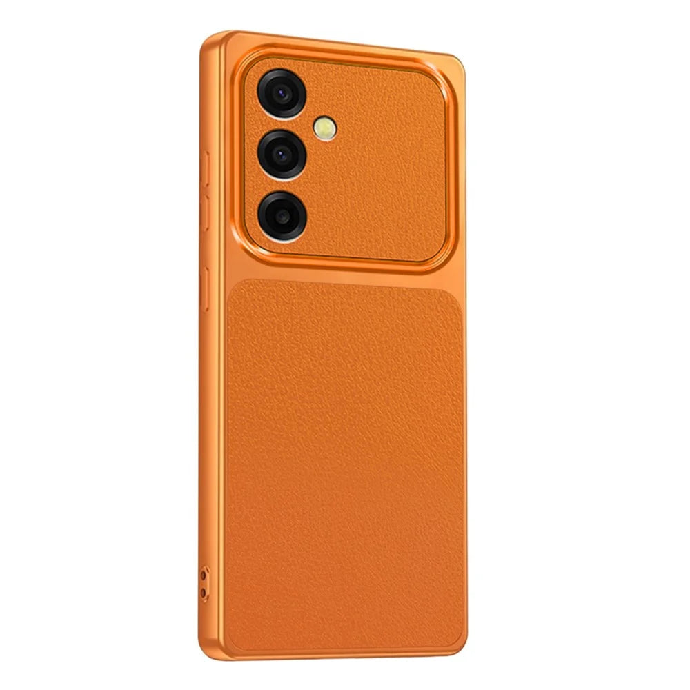 For Samsung Galaxy A57 5G Case Sheepskin Texture Leather Coated TPU Phone Cover with Precise Camera Cutouts - Orange - 1