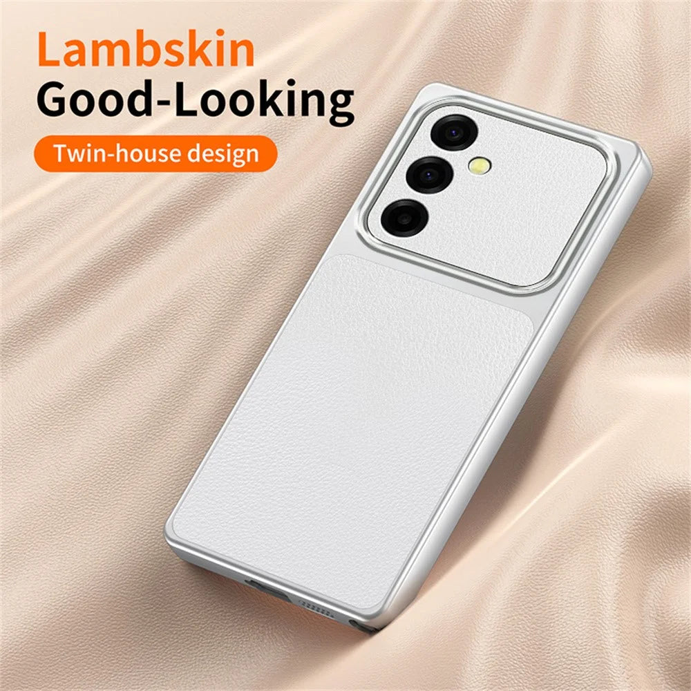 For Samsung Galaxy A57 5G Case Sheepskin Texture Leather Coated TPU Phone Cover with Precise Camera Cutouts - Orange - 4