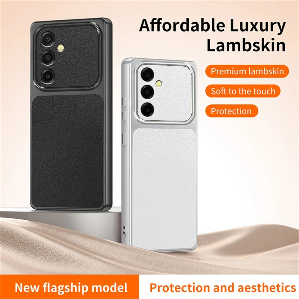 For Samsung Galaxy A57 5G Case Sheepskin Texture Leather Coated TPU Phone Cover with Precise Camera Cutouts - Orange - 6