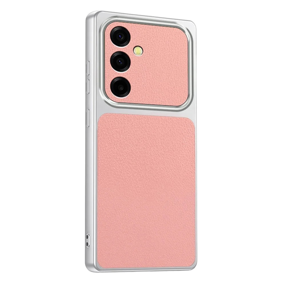 For Samsung Galaxy A27 5G Case Sheepskin Texture Leather Coated TPU Phone Cover with Precise Camera Cutouts - Pink - 1