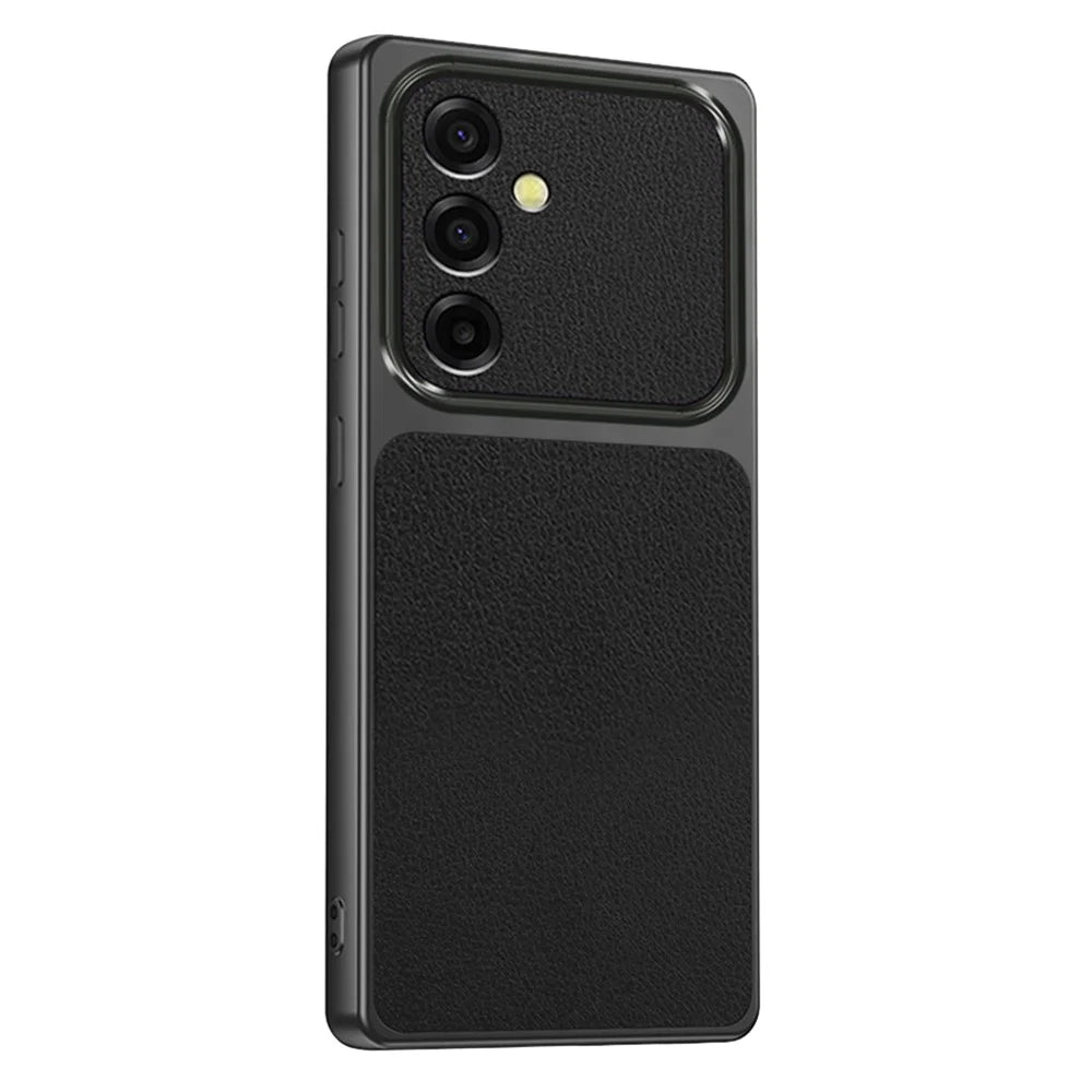 For Samsung Galaxy A37 5G Case Sheepskin Texture Leather Coated TPU Phone Cover with Precise Camera Cutouts - Black - 1