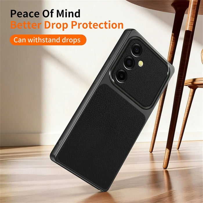 For Samsung Galaxy A37 5G Case Sheepskin Texture Leather Coated TPU Phone Cover with Precise Camera Cutouts - Black - 5