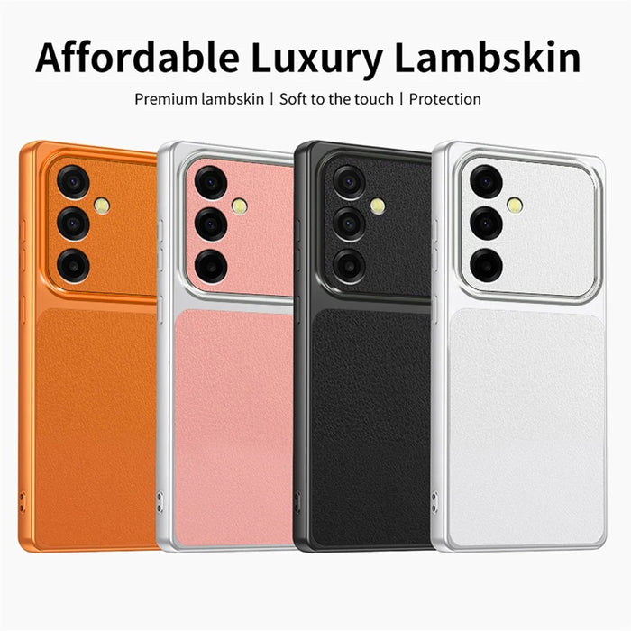 For Samsung Galaxy A37 5G Case Sheepskin Texture Leather Coated TPU Phone Cover with Precise Camera Cutouts - Black - 7