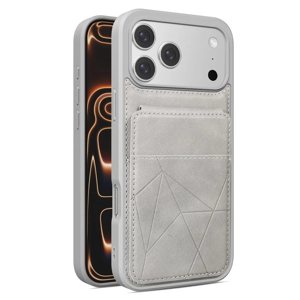 For iPhone 17 Pro Case Multi-Card Slots Kickstand Leather + PC + TPU Shockproof Phone Cover - Grey - 1