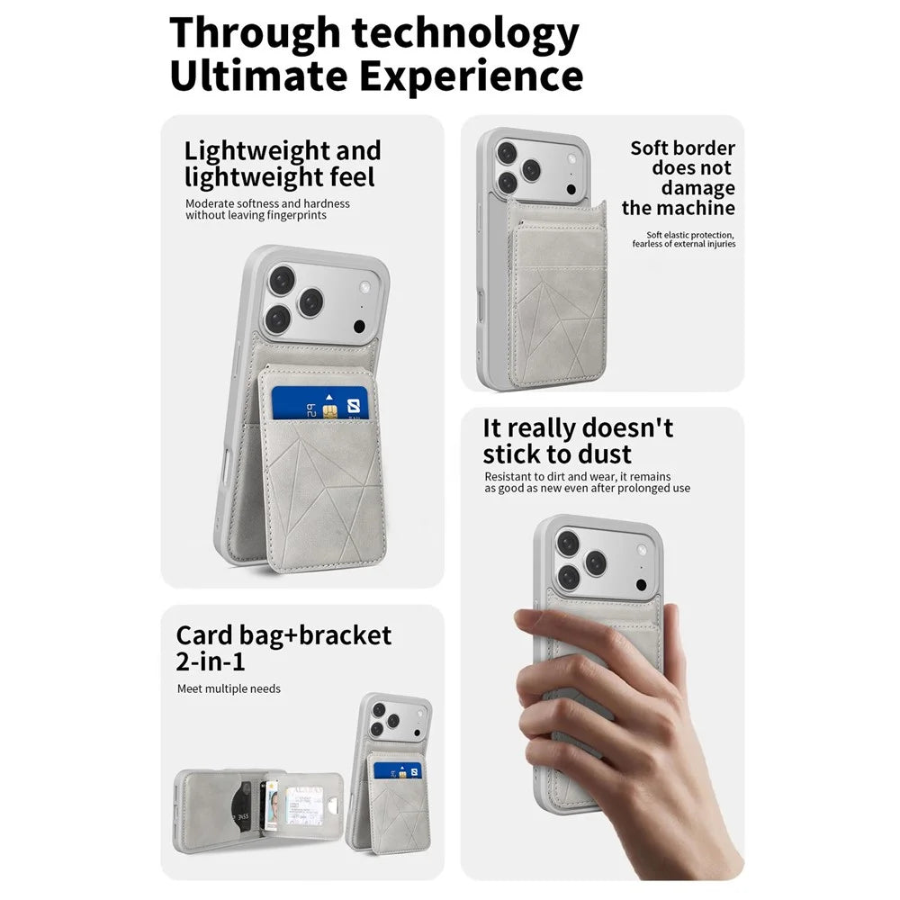 For iPhone 17 Pro Case Multi-Card Slots Kickstand Leather + PC + TPU Shockproof Phone Cover - Grey - 2